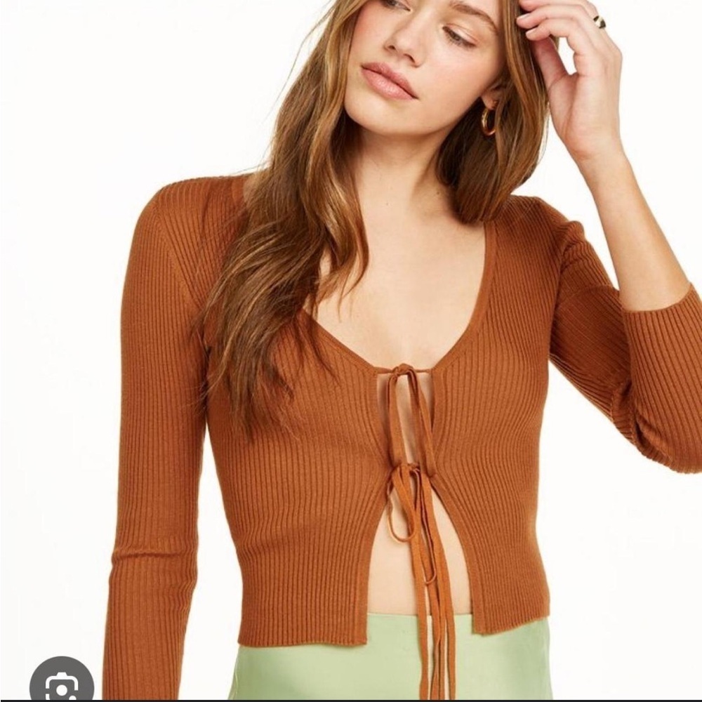 House of Harlow 1960 Tie Front Ribbed Knit Cardigan